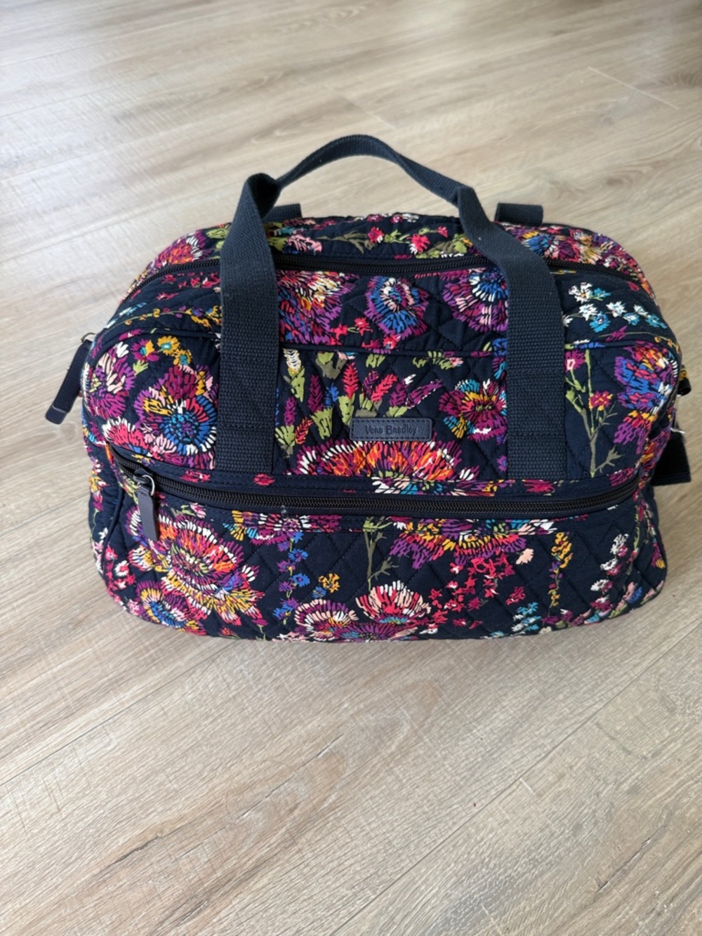 Vera Bradley Navy Floral Quilted Travel Bag with Multi-Color Blooms